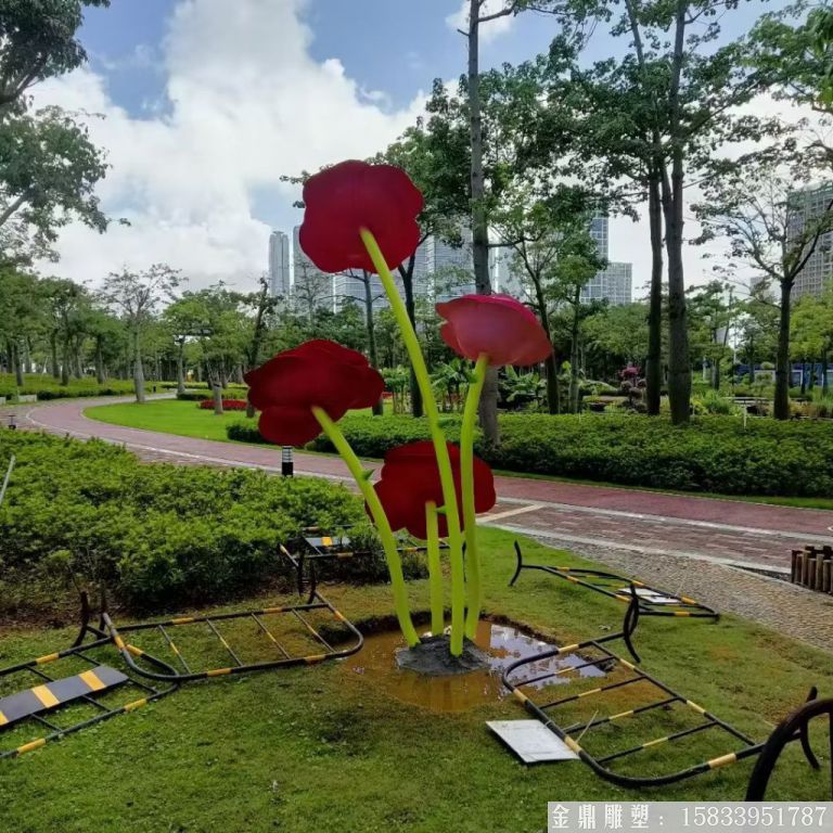 不銹鋼仿真玫瑰花雕塑，公園花朵雕塑3